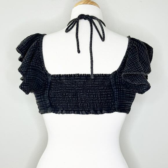 Anthropologie Daily Practice Womens Crop Top Noir Jerry Cinched Ruffle Black M - Picture 3 of 7